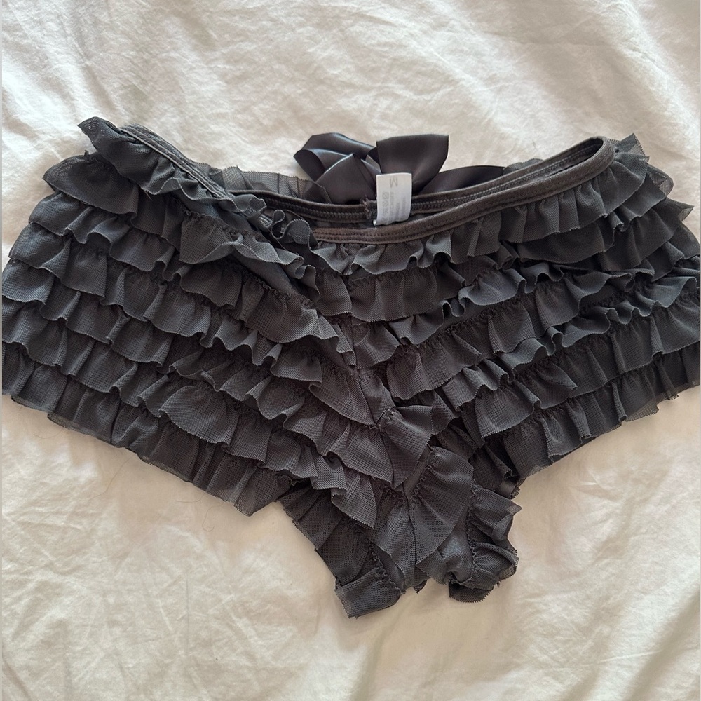 Grey ruffle cheeky shorts